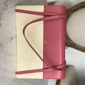 Brand New linen and pink leather handbag. Never used.